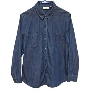 Chico's Blue Glitter Denim Button Down Long Sleeve Women's Shirt Size 2